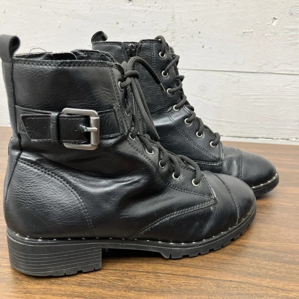 Wonder Nation Girls Black Ankle Combat Moto Boots Size 5 Lace Up w/ Zipper